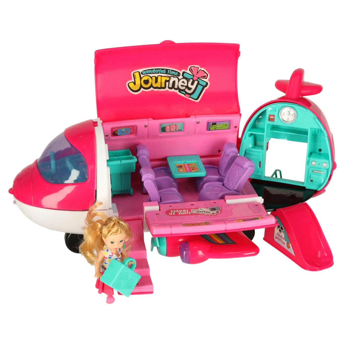 Samolot dla lalek pasażerski 2w1 rozkładany akcesoria różowy - obrazek 10