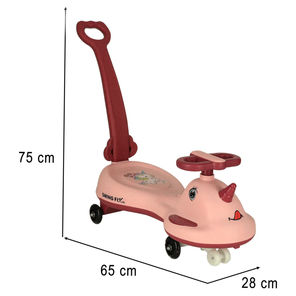 Jeździk grawitacyjny LED Swing FIX S1 skuter z rączką różowy max 65kg - obrazek 12