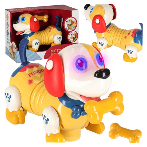 Pies piesek interaktywny z kością robot reaguje na dotyk