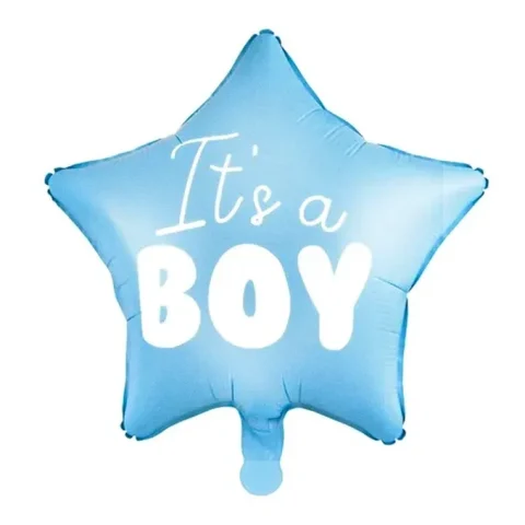 Balon foliowy "It's a boy" na baby shower gwiazda niebieska 48cm