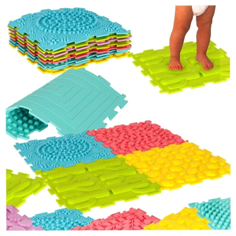Mata sensoryczna puzzle montessori do masażu stóp 8 elementów pastelowe