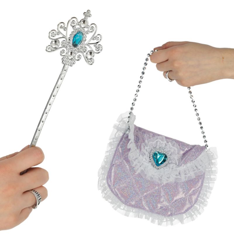 Kostium strój karnawałowy przebranie królowa księżniczka korona torebka 9 elementów - obrazek 5