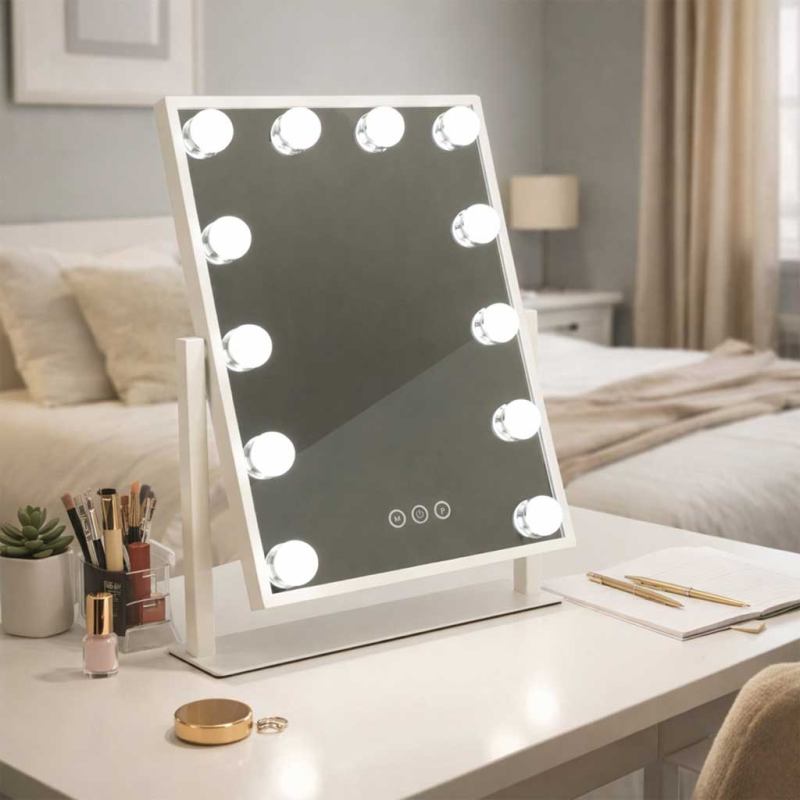 Lusterko do makijażu kosmetyczne podświetlane 12 LED Hollywood z 12 żarówkami USB 30 x 40 cm - obrazek 11
