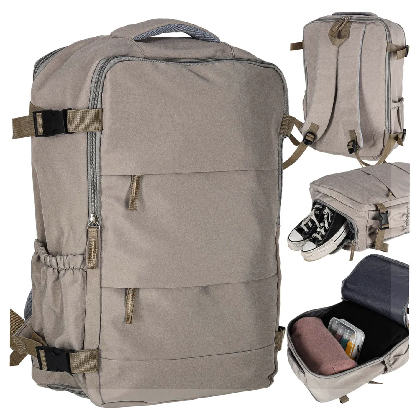 Plecak turystyczny kabinowy podróżny bagaż podręczny szary 45x30 cm