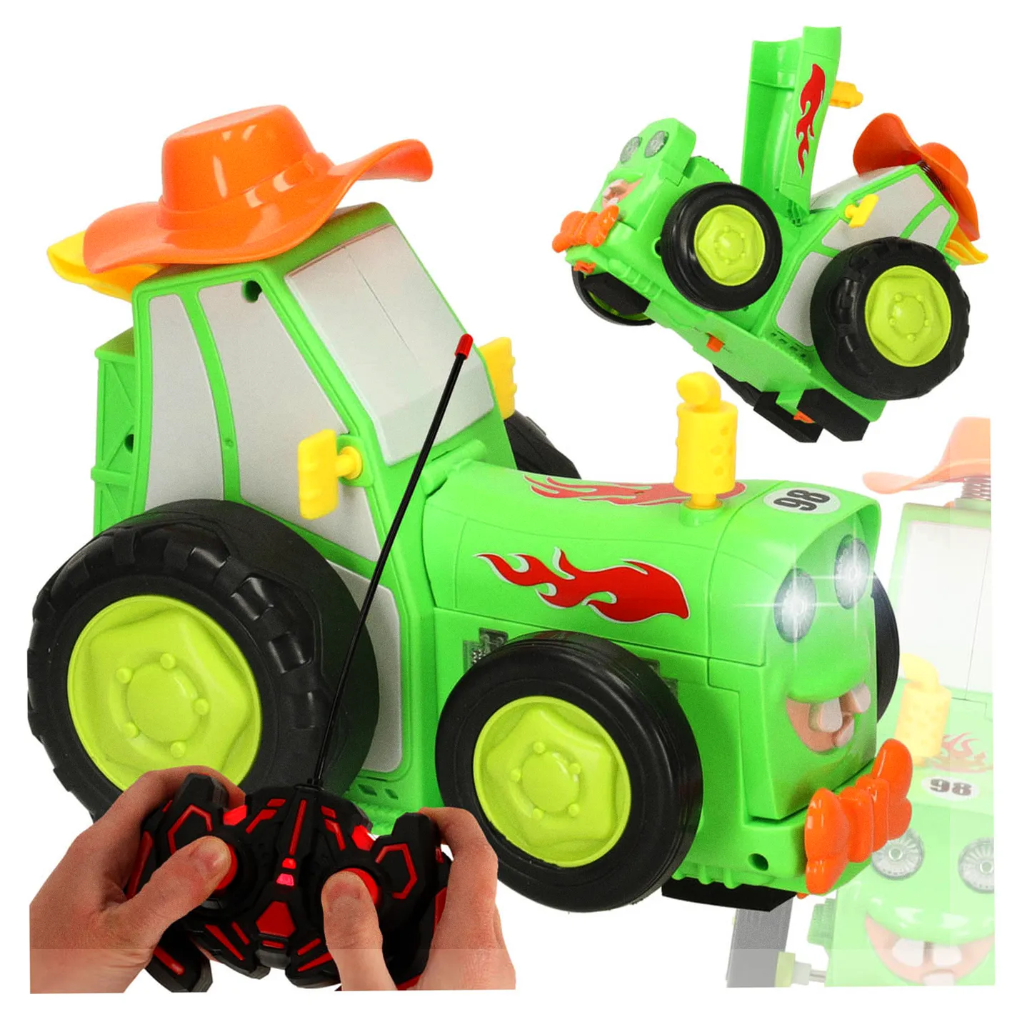 Traktor ciągnik zdalnie sterowany na pilota RC skaczący tańczący dźwięk zielony - obrazek 9