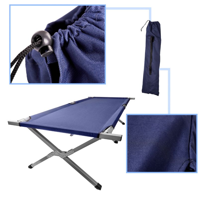 Łóżko polowe LUARO składane turystyczne kanadyjka XXL niebieskie 150kg - obrazek 2