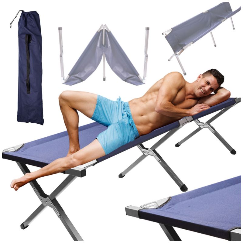 Łóżko polowe LUARO składane turystyczne kanadyjka XXL niebieskie 150kg - obrazek 7