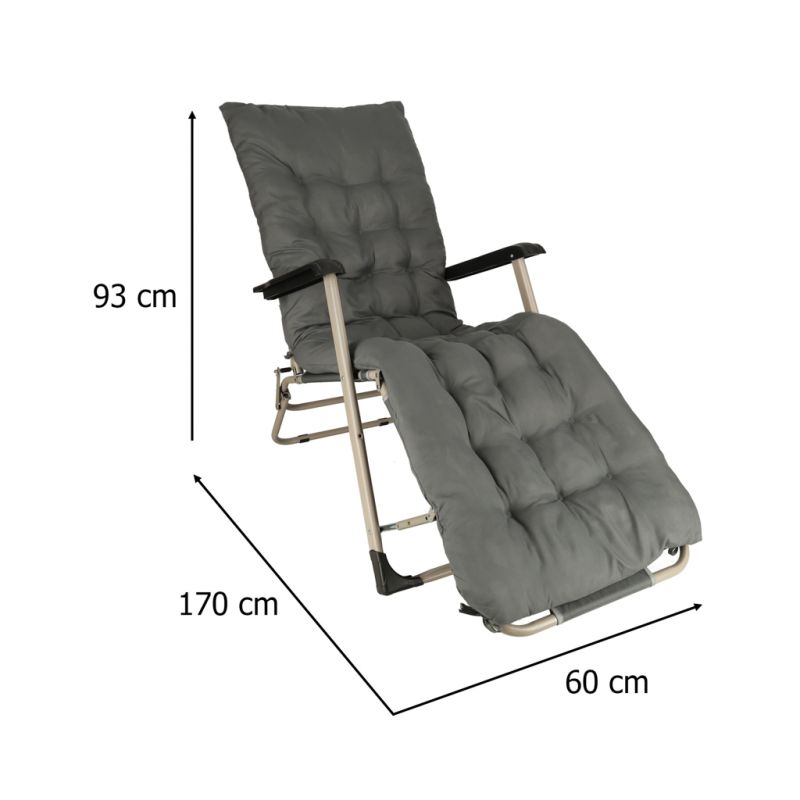 Leżak ogrodowy LUARO fotel składany turystyczny z poduszką szary - obrazek 13