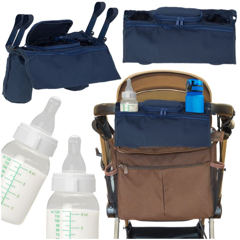 Organizer torba saszetka do wózka uchwyt na napoje butelkę granatowy - obrazek 5