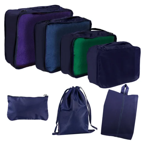 Organizery do walizki zestaw podróżny 7 sztuk akcesoria do przechowywania ubrań torby wodoodporne worek na buty granatowy