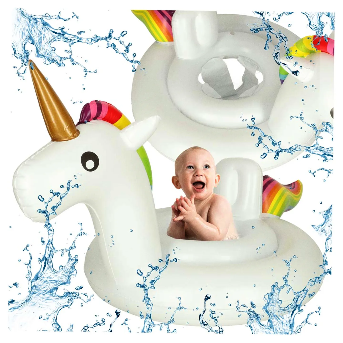 Kółko do pływania dla niemowląt koło pontonik dla dzieci z siedziskiem jednorożec 70cm 1-3lata - obrazek 6