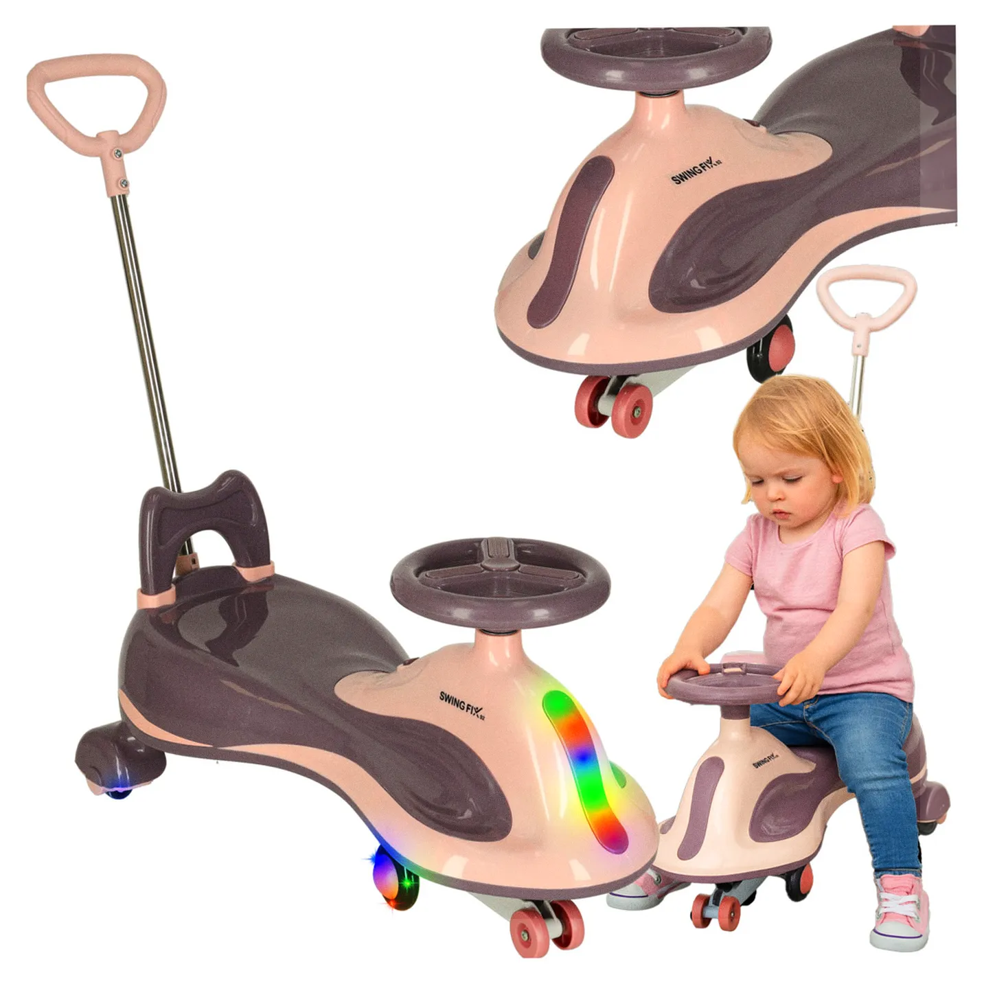 Jeździk grawitacyjny LED Swing FIX S2 skuter z rączką fioletowy max 100kg - obrazek 12