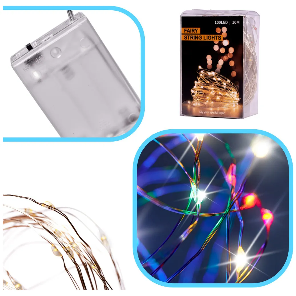 Lampki LED druciki dekoracyjne świąteczne choinkowe 10m 100LED multikolor - obrazek 3