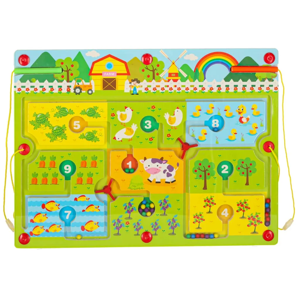 Gra labirynt magnetyczna planszowa drewniana do podróży farma 2 graczy - obrazek 2