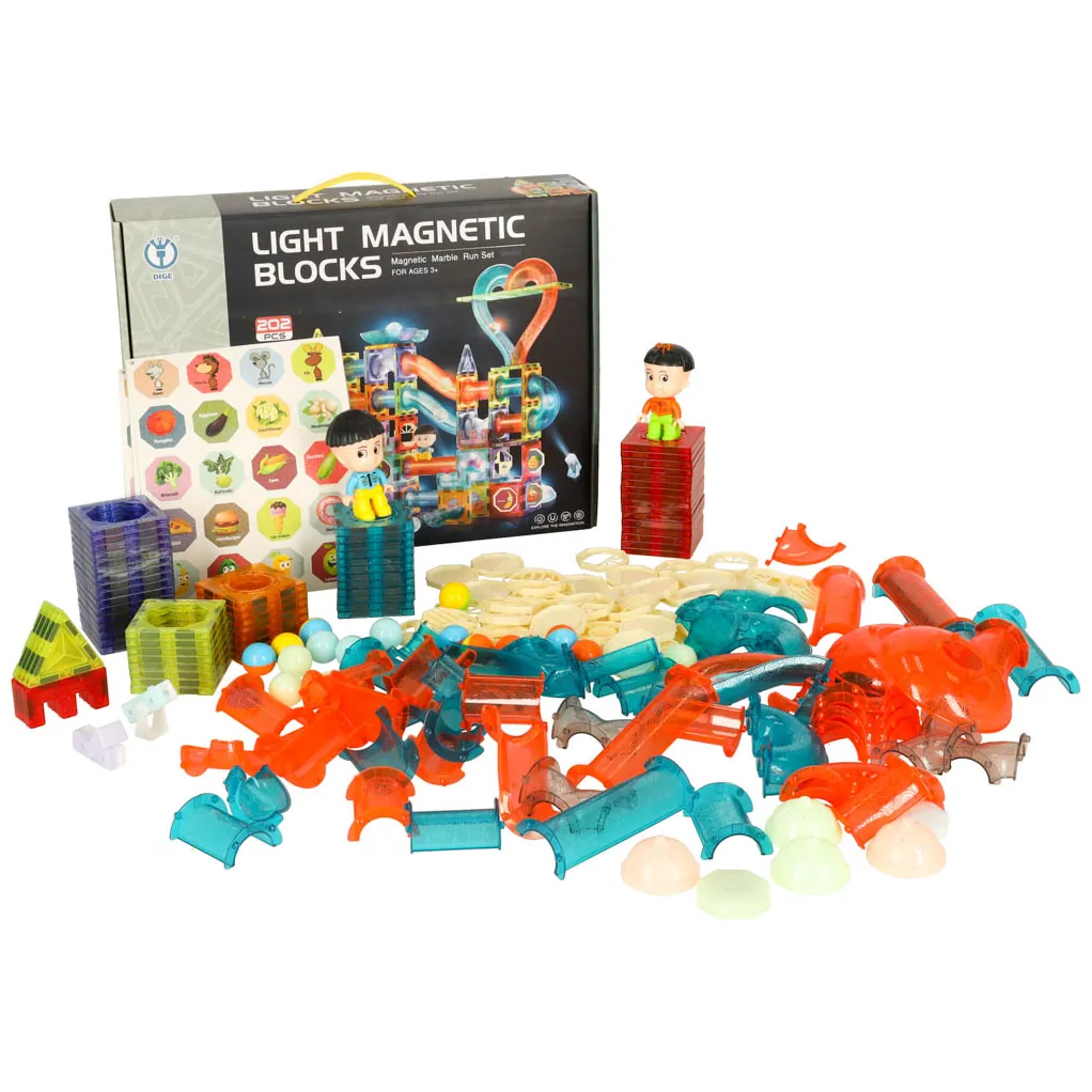 Klocki magnetyczne marble tor kulkowy świecący 202 elementy - obrazek 11