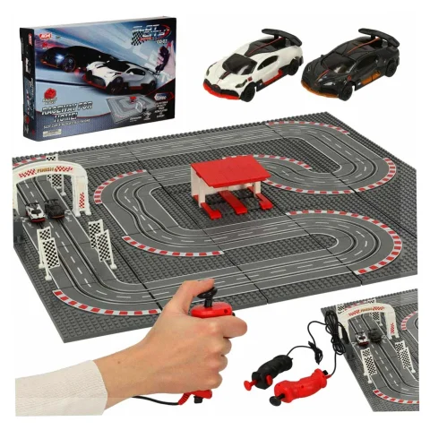 Tor wyścigowy samochodowy elektryczny policyjny 2 auta autka kontrolery zakręty klocki konstrukcyjne GD-03