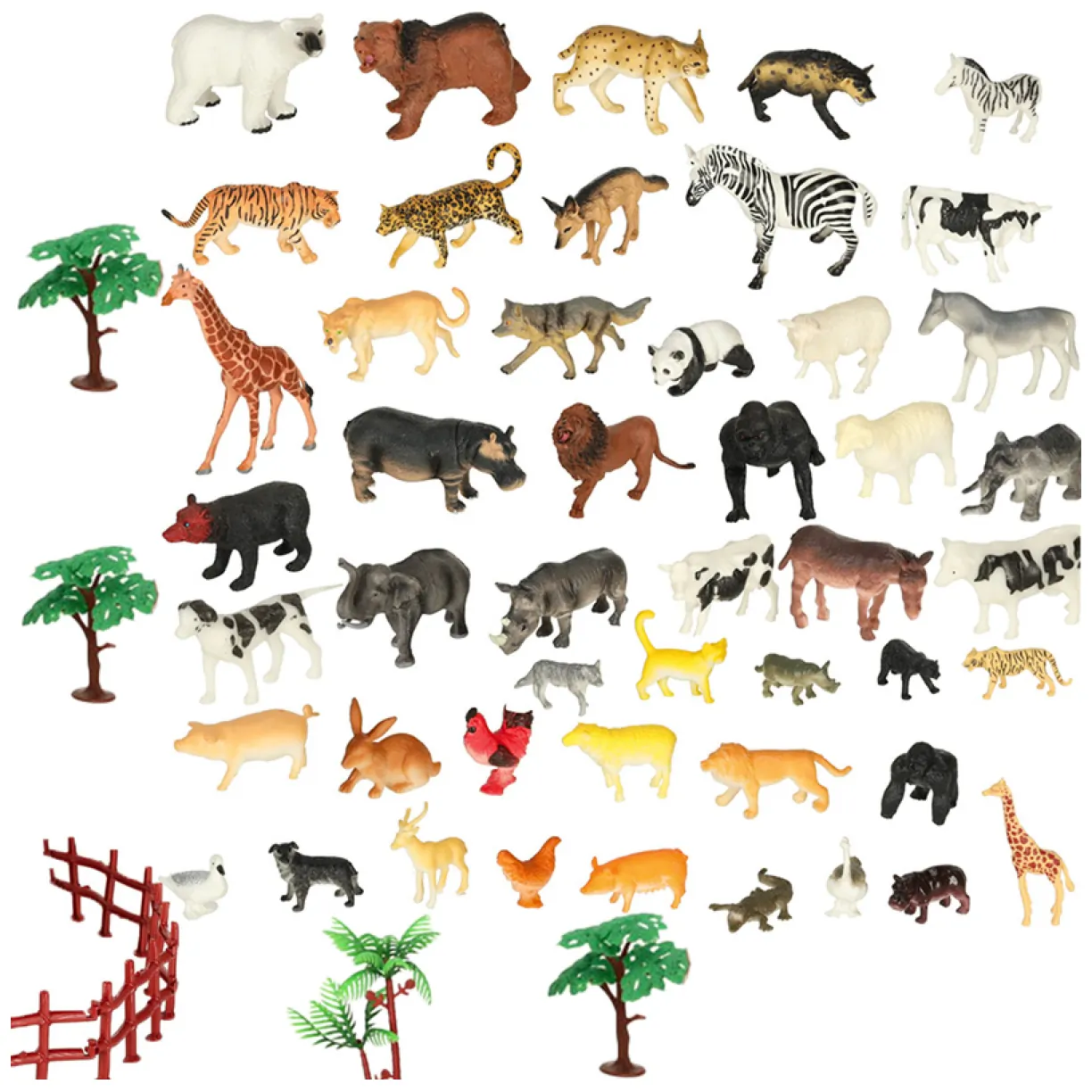 Figurki zwierząt zwierzęta zoo safari farma akcesoria skrzynka 59 el. - obrazek 7