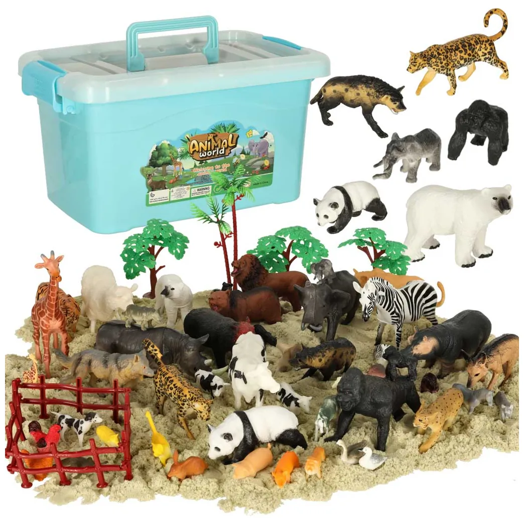 Figurki zwierząt zwierzęta zoo safari farma akcesoria skrzynka 59 el. - obrazek 8