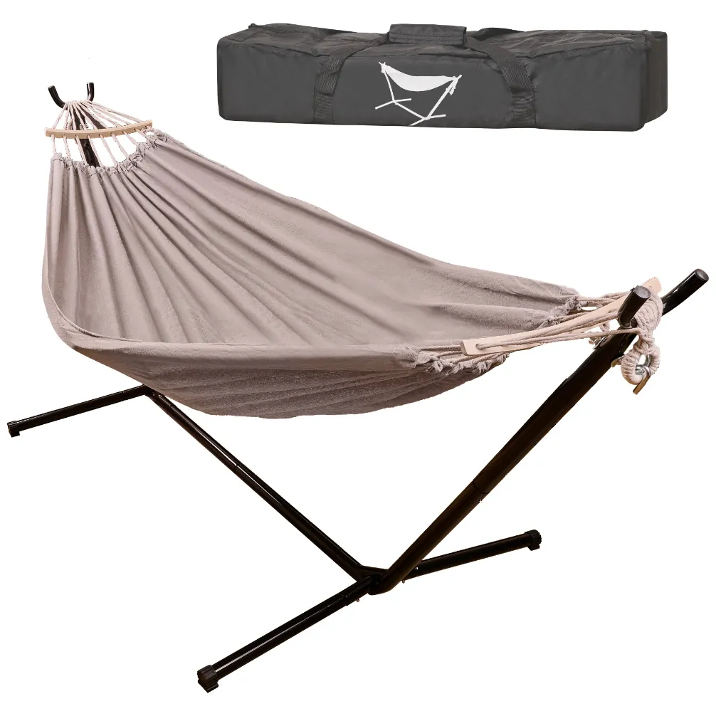Hamak ogrodowy ze stelażem huśtawka duża mocna pokrowiec 247cm 100kg