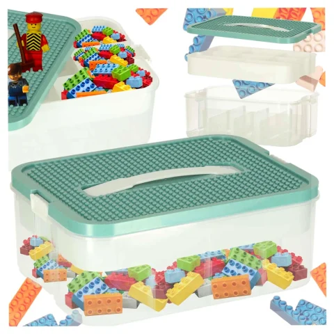 Organizer pudełko pojemnik na klocki zabawki drobiazgi z pokrywą przegródkami
