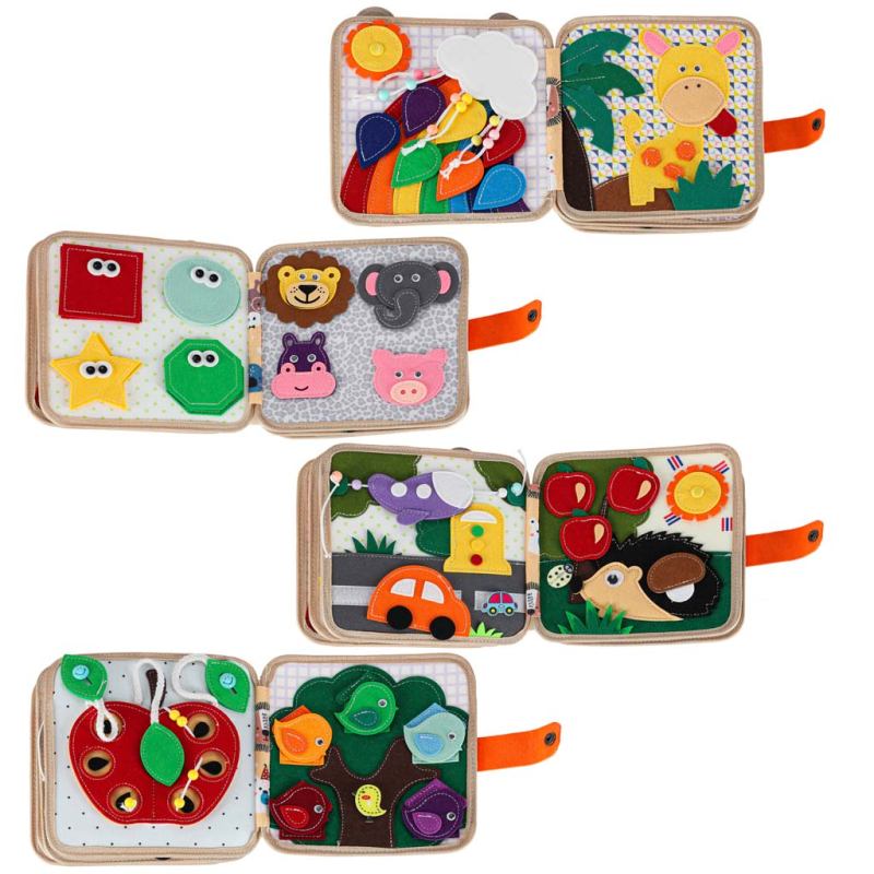 Książeczka sensoryczna edukacyjna filcowa 3D manipulacyjna ruchome elementy żyrafa - obrazek 6