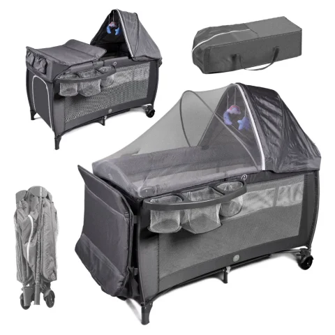 Łóżeczko dziecięce turystyczne składane kojec materac dla dzieci dwupoziomowe przewijak