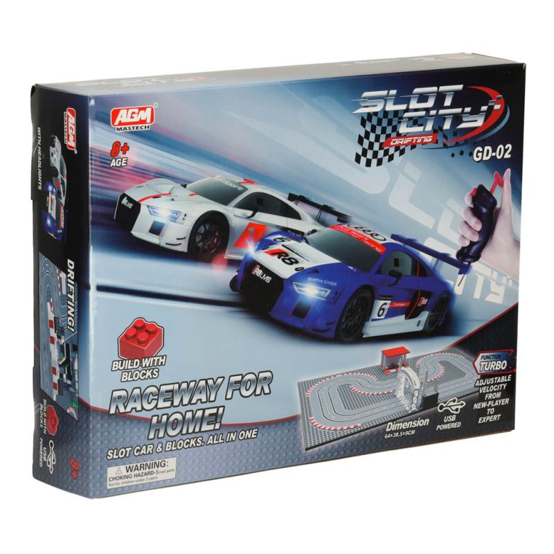 Tor wyścigowy samochodowy elektryczny policyjny 2 auta autka kontrolery zakręty klocki konstrukcyjne GD-02 - obrazek 13