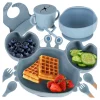 Naczynia silikonowe dla dzieci niemowląt krab zestaw 9 elementów niebieskie