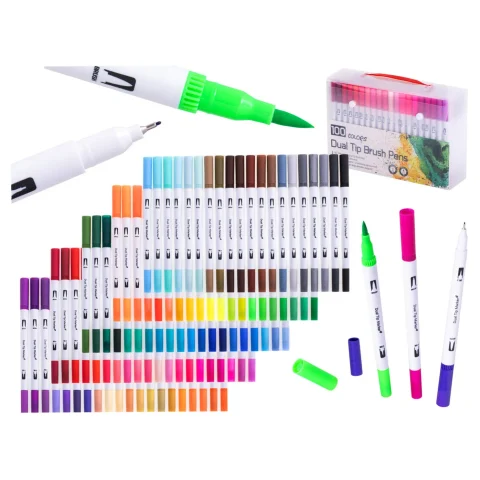 Flamastry mazaki cienkopisy dwustronne zestaw w walizce 100 kolorów