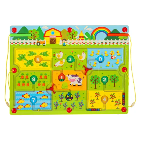Gra labirynt magnetyczna planszowa drewniana do podróży farma 2 graczy