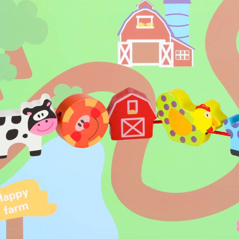 Klocki drewniane do nawlekania tablica plansza farma zwierzęta - obrazek 11