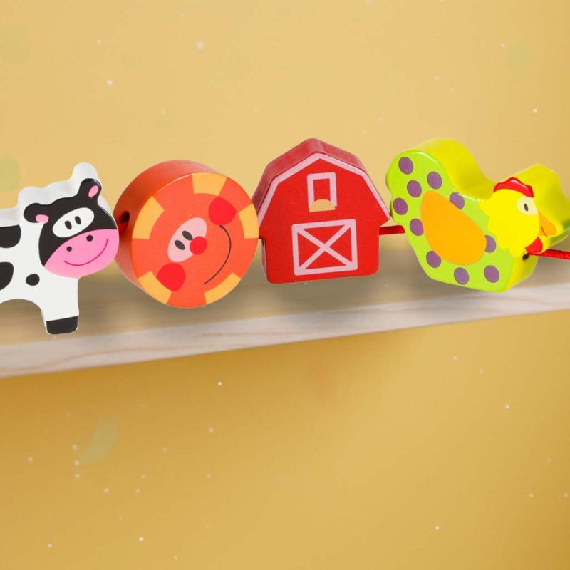 Klocki drewniane do nawlekania tablica plansza farma zwierzęta - obrazek 12
