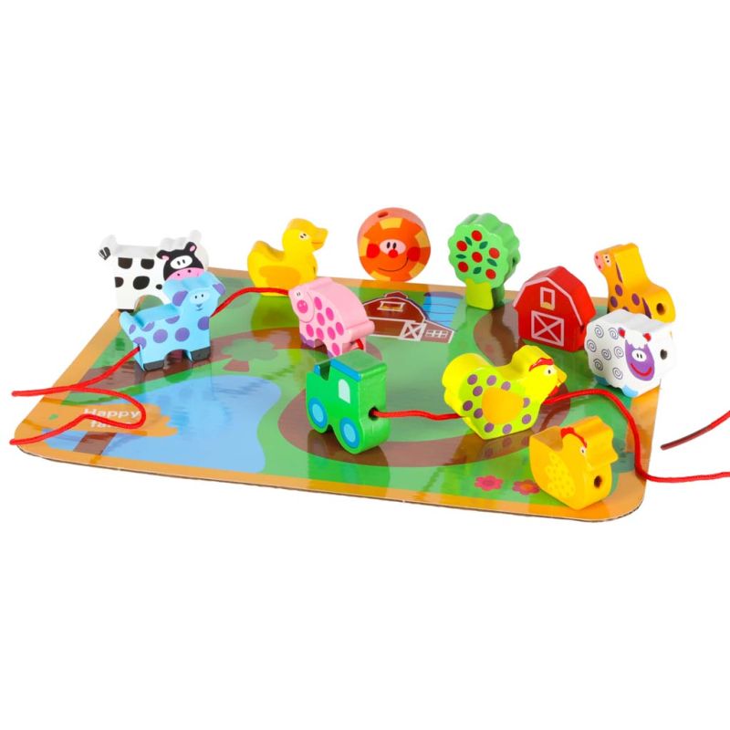 Klocki drewniane do nawlekania tablica plansza farma zwierzęta - obrazek 3