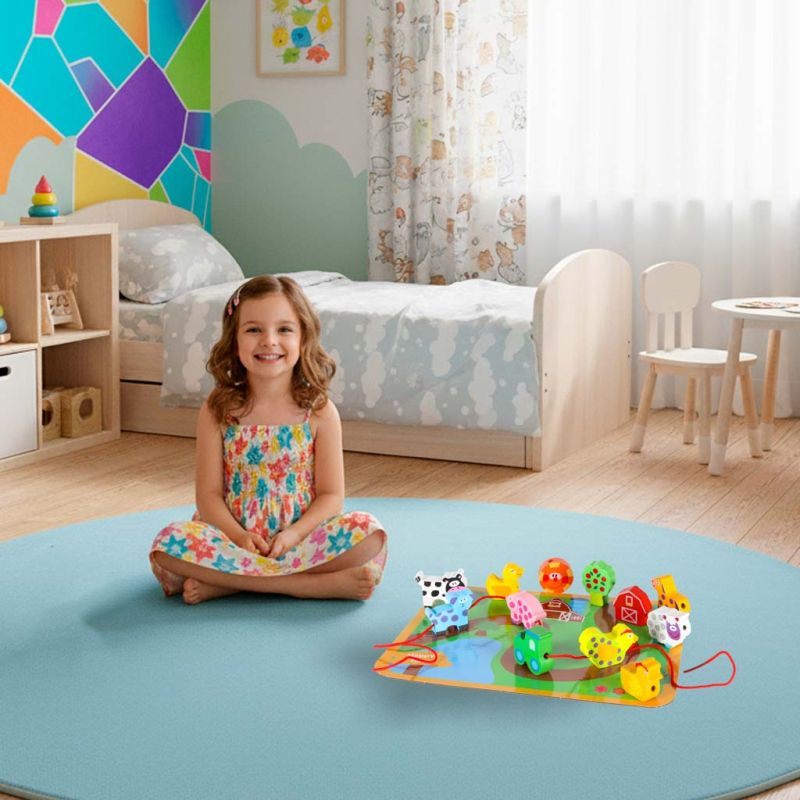 Klocki drewniane do nawlekania tablica plansza farma zwierzęta - obrazek 10