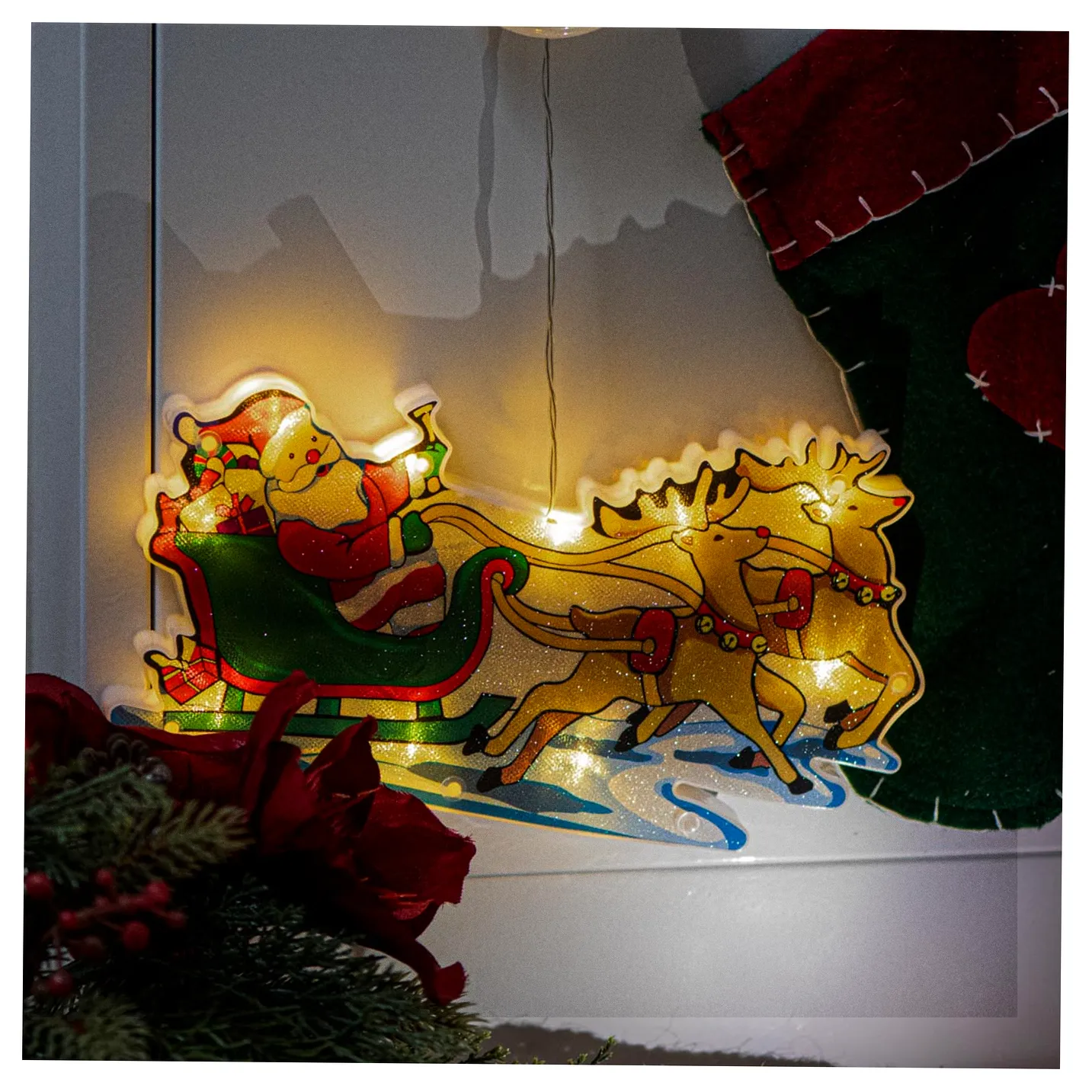 Lampki LED wisząca ozdoba dekoracja okna świąteczna przyssawka sanie Mikołaja - obrazek 5