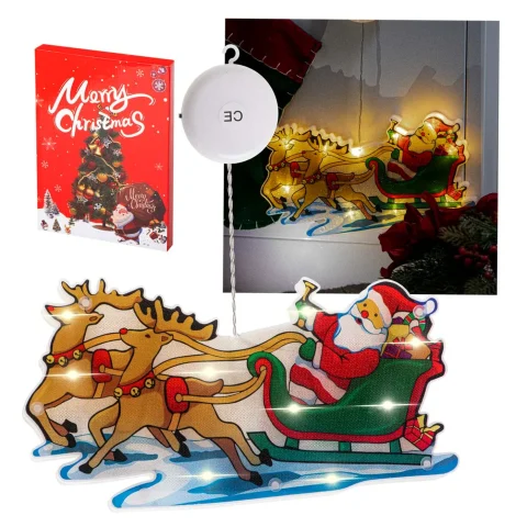 Lampki LED wisząca ozdoba dekoracja okna świąteczna przyssawka sanie Mikołaja