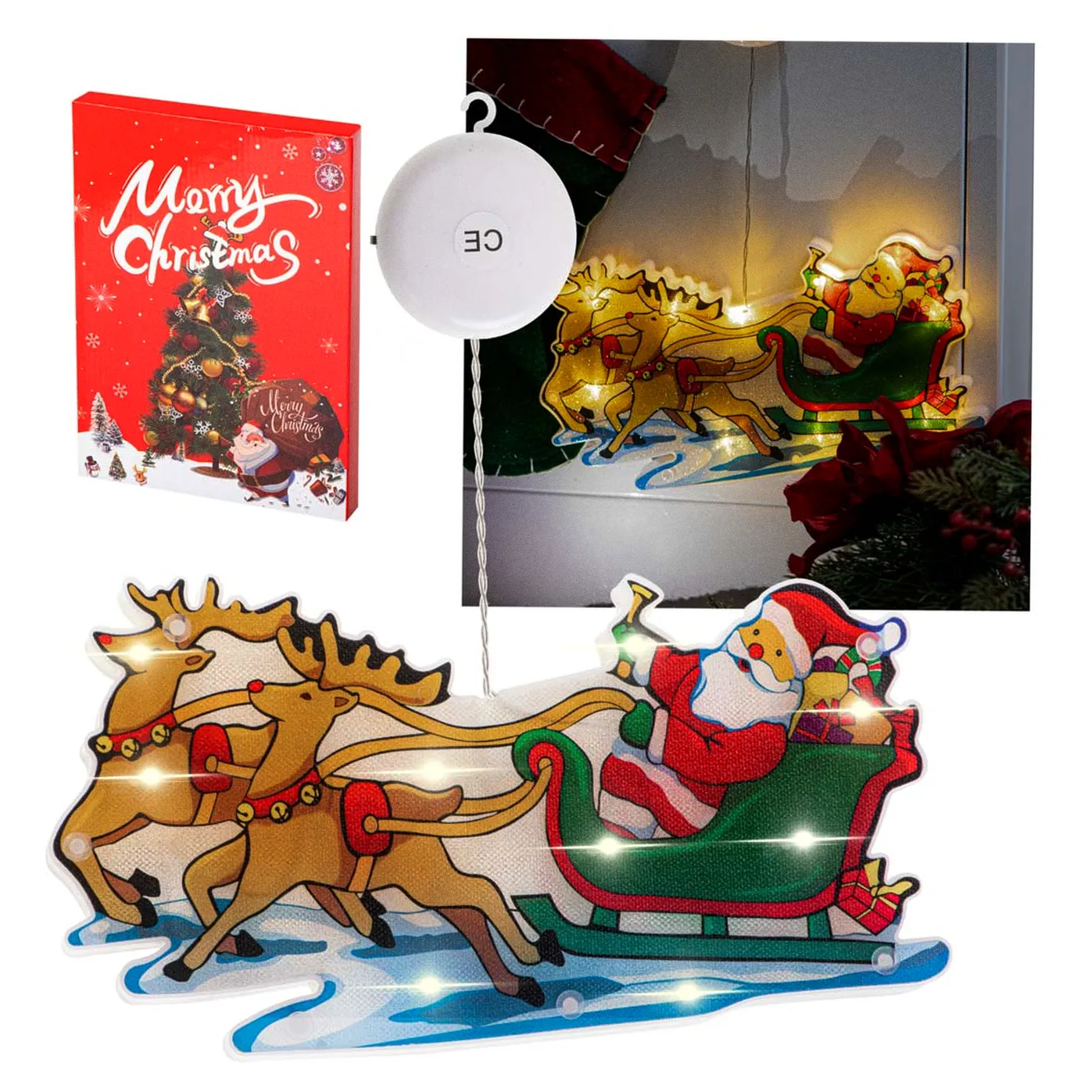 Lampki LED wisząca ozdoba dekoracja okna świąteczna przyssawka sanie Mikołaja