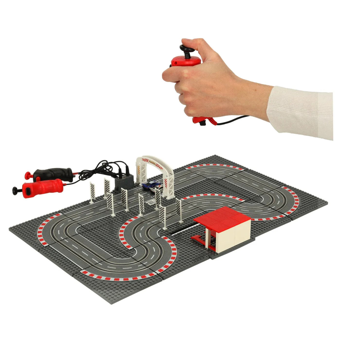 Tor wyścigowy samochodowy elektryczny policyjny 2 auta autka kontrolery zakręty klocki konstrukcyjne GD-02 - obrazek 11