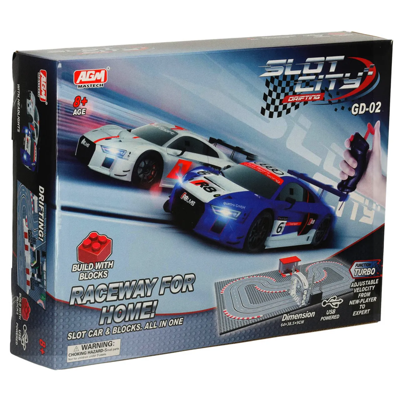 Tor wyścigowy samochodowy elektryczny policyjny 2 auta autka kontrolery zakręty klocki konstrukcyjne GD-02 - obrazek 13