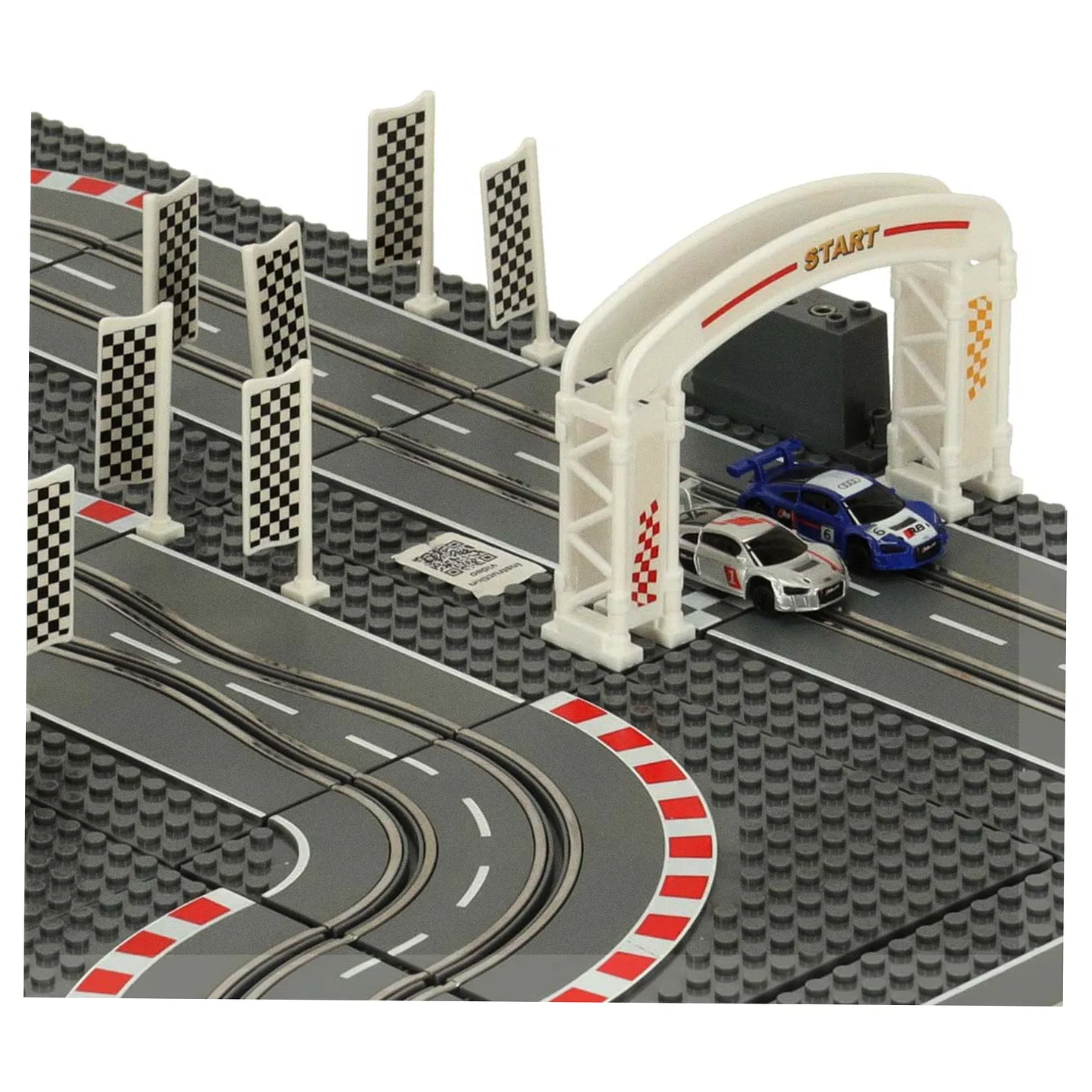 Tor wyścigowy samochodowy elektryczny policyjny 2 auta autka kontrolery zakręty klocki konstrukcyjne GD-02 - obrazek 6