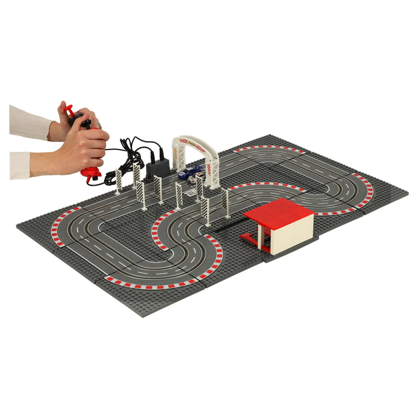 Tor wyścigowy samochodowy elektryczny policyjny 2 auta autka kontrolery zakręty klocki konstrukcyjne GD-02 - obrazek 8