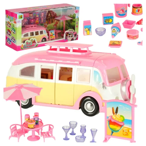 Samochód lodziarnia sklep z lodami kamper rozkładany stolik krzesła 30 elementów