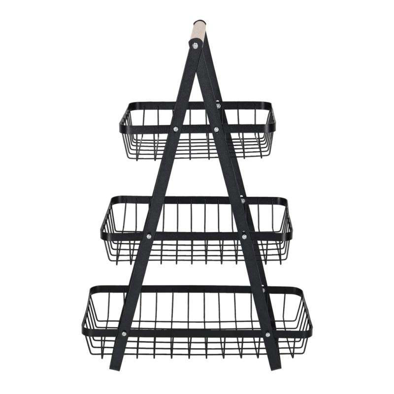 Kosz na owoce i warzywa piętrowy patera trzypoziomowa metal drewno - obrazek 3