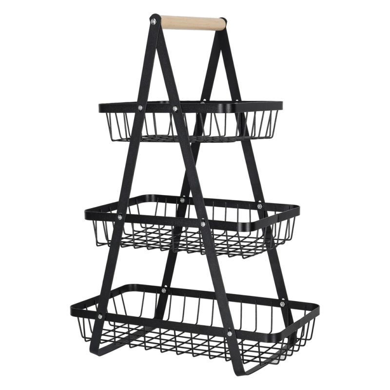 Kosz na owoce i warzywa piętrowy patera trzypoziomowa metal drewno - obrazek 4