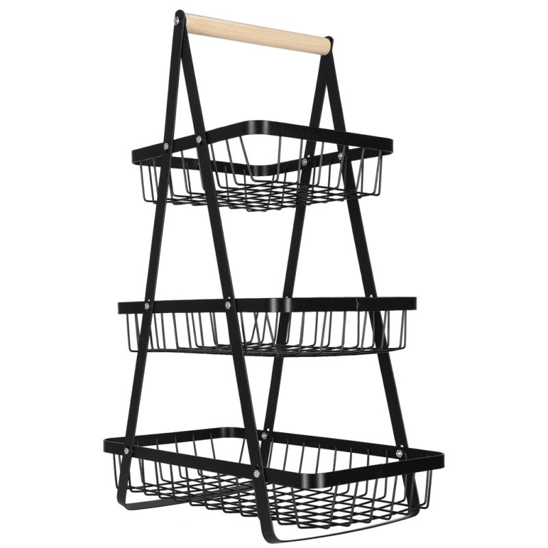 Kosz na owoce i warzywa piętrowy patera trzypoziomowa metal drewno - obrazek 6