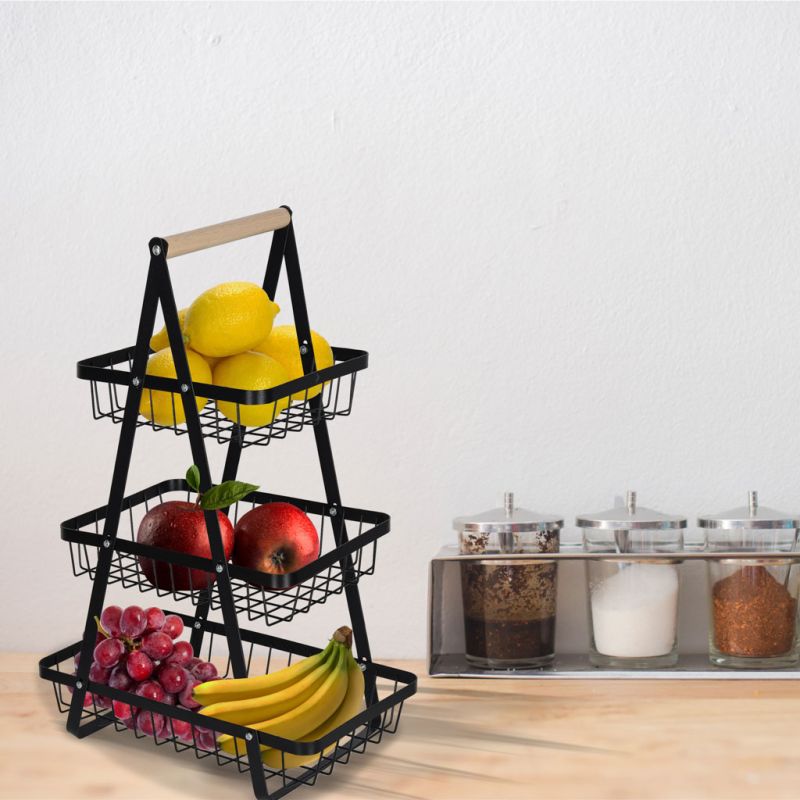 Kosz na owoce i warzywa piętrowy patera trzypoziomowa metal drewno - obrazek 8