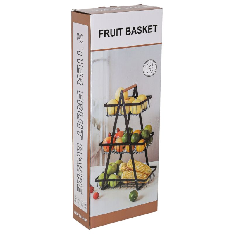 Kosz na owoce i warzywa piętrowy patera trzypoziomowa metal drewno - obrazek 10
