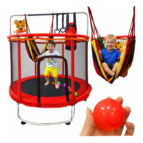 Trampolina dla dzieci ogrodowa siatka piłki koszykówka 155cm czerwona