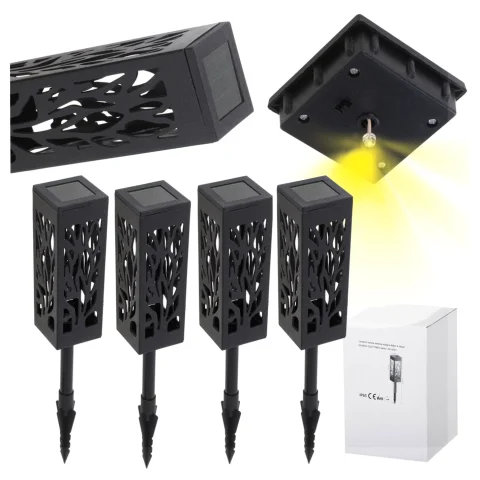 Lampa solarna ogrodowa ażurowa latarenka lamion LED czujnik zmierzchu wbijana 4szt.