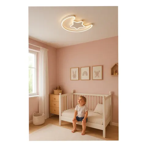 Lampa LED sufitowa plafon do pokoju dziecięcego ściemniana + pilot księżyc biała